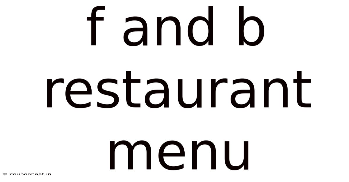 F And B Restaurant Menu