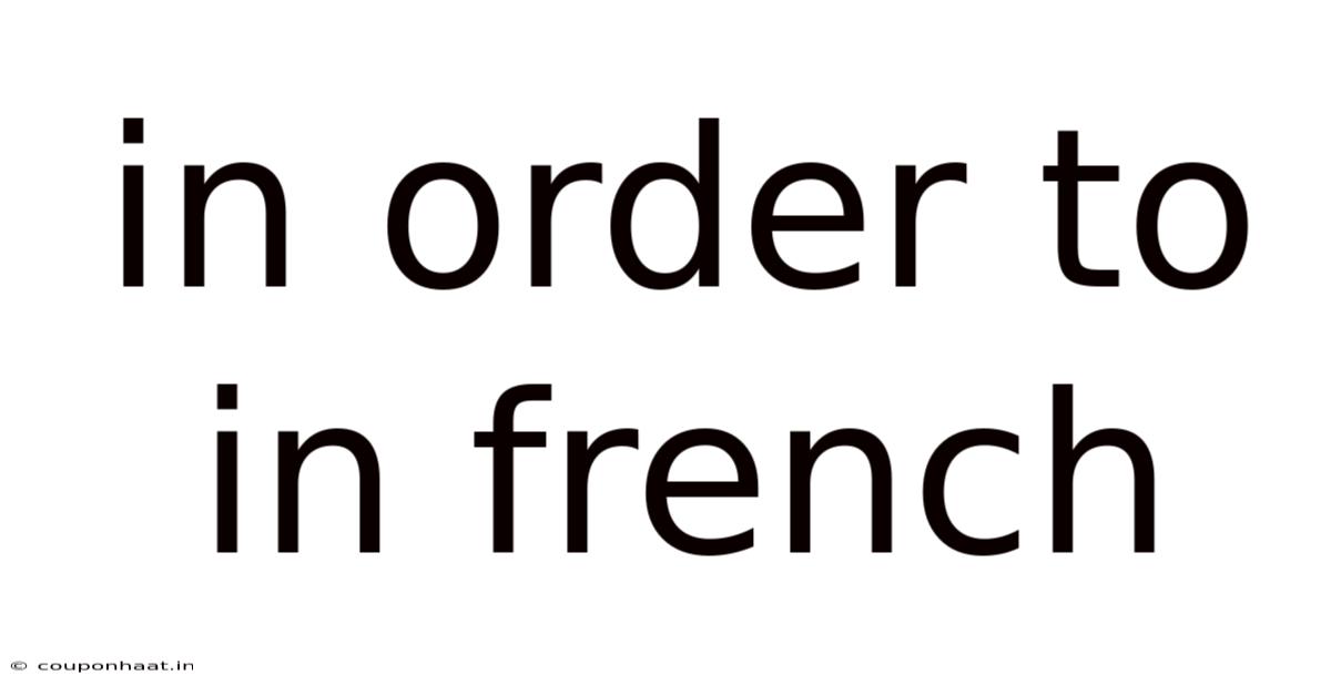 In Order To In French