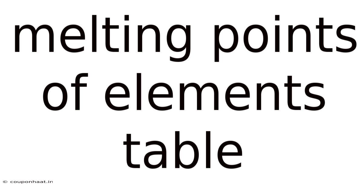 Melting Points Of Elements Table