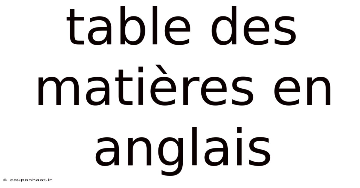 Table Des Matières En Anglais