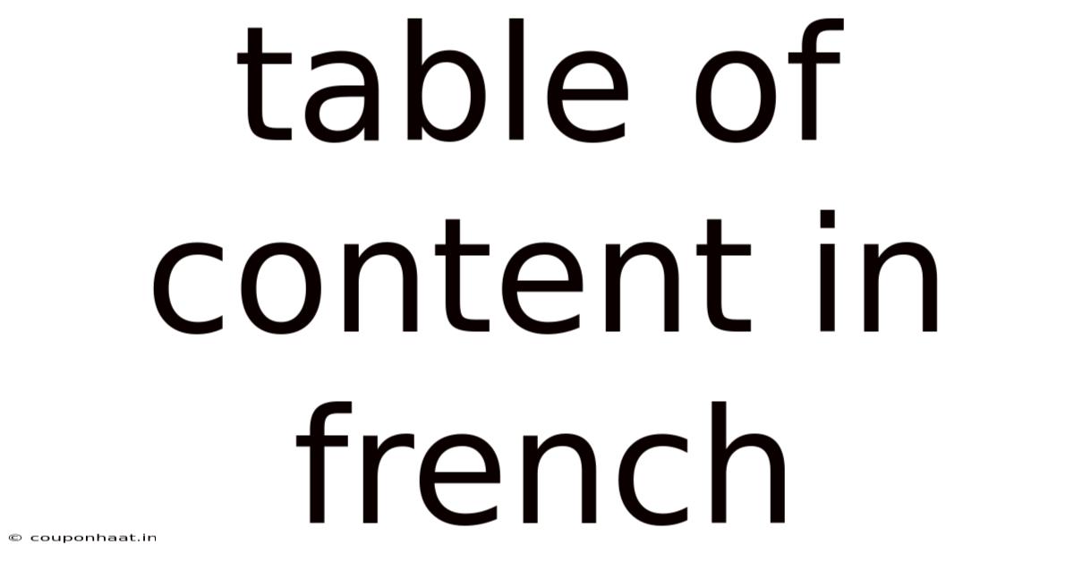 Table Of Content In French