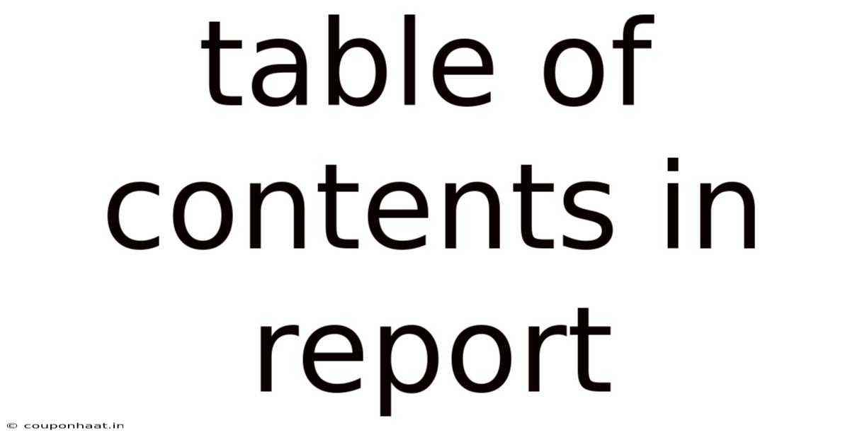 Table Of Contents In Report