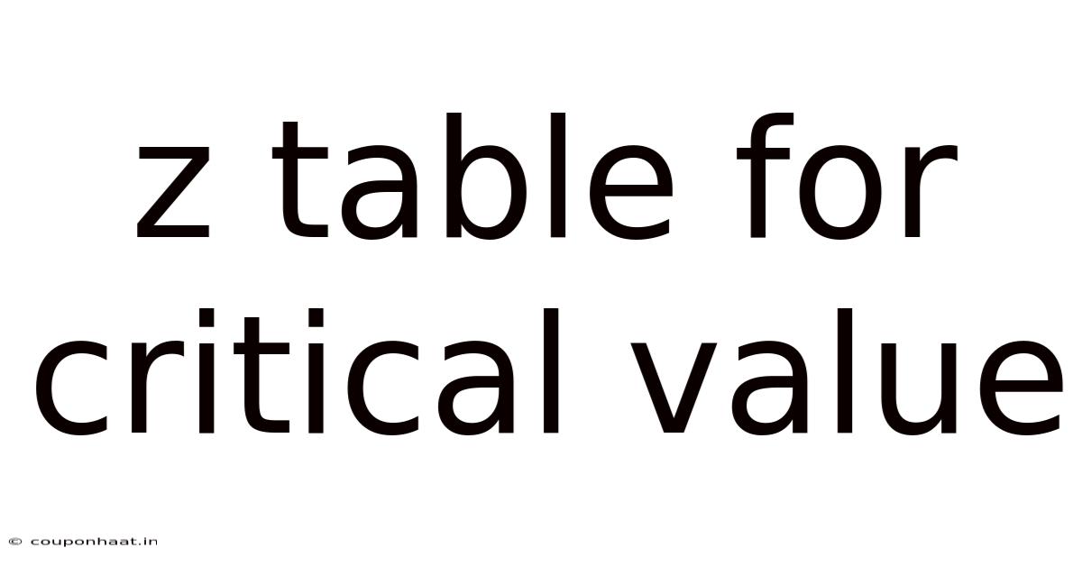 Z Table For Critical Value